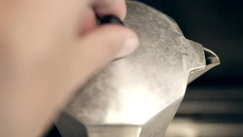 Moka coffee machine, closeup. Breakfast and beverage concept Stock Footage 160400645