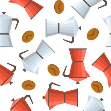Moka coffee pot seamless pattern and coffee beans for wallpaper or print as w Illustrazione stock