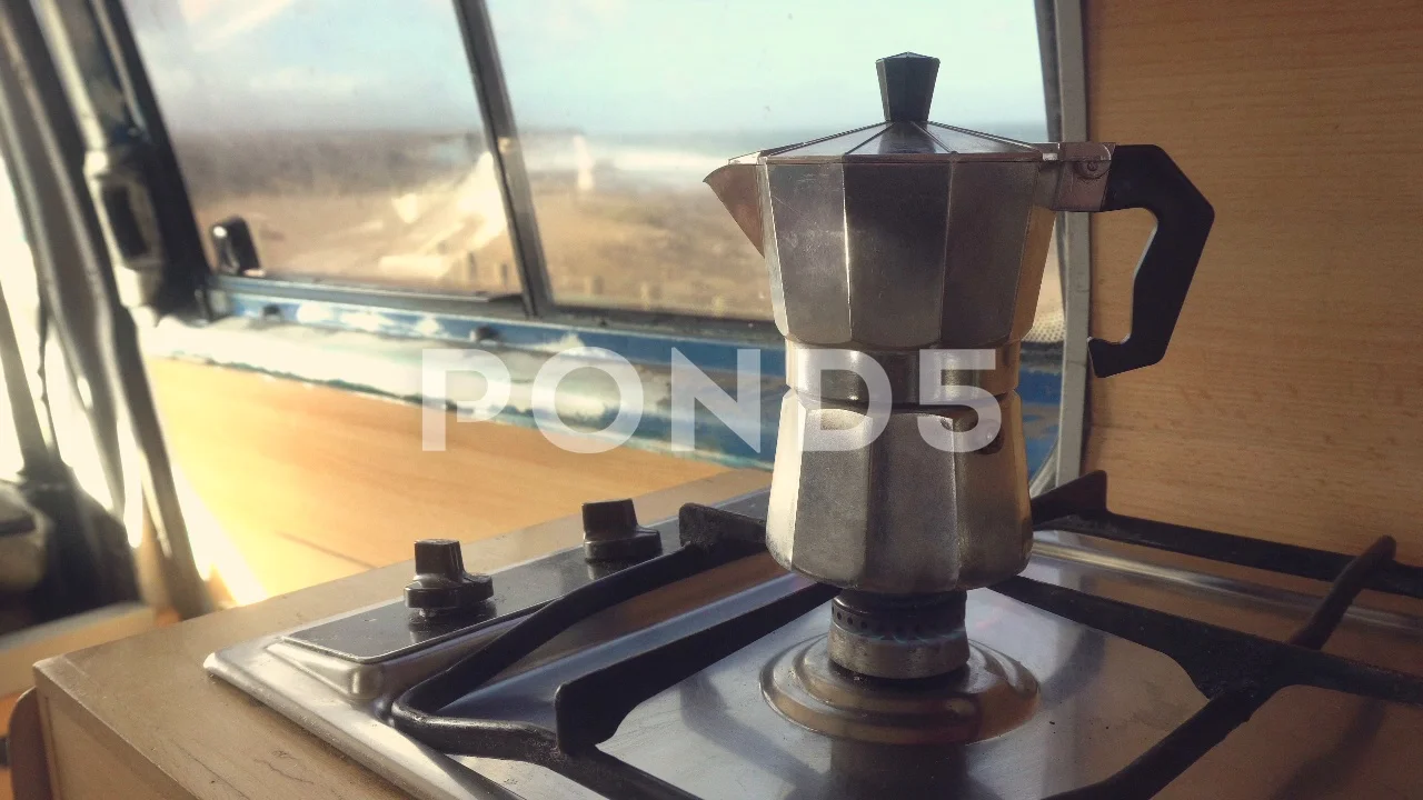 Metal Coffee Maker On A Camping Gas Stove. by Stocksy Contributor