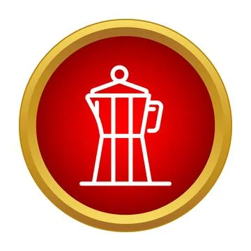 Moka pot coffee maker icon on red button Stock Illustration