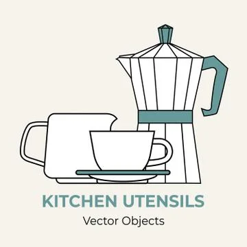 Moka pot coffeemaker cup pitcher simple form vector illustration. Line Stock Illustration