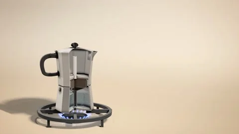 Moka Pot Cross Section Brewing Coffee on Gas Stove Animation Stockbeeldmateriaal 347567658