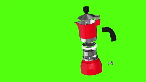 Moka pot espresso coffee maker. Red object, green screen background. Stock Footage 148438861