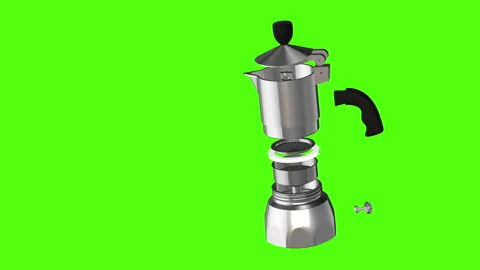 Moka pot espresso coffee maker. Silver color object, green screen background. Stock Footage 148438862