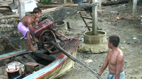 Moken Boat Engine 3 Stock Footage 639779