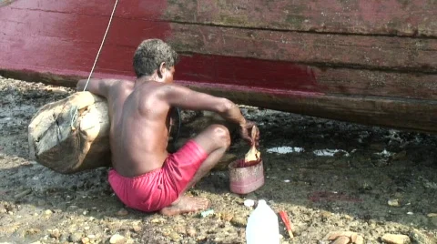 Moken Boat Painting 3 Stock Footage
