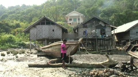 Moken Boat Repairs 4 Stock Footage