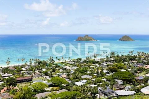 Mokulua Islands over the Lanikai, Oahu, Hawaii Stock Photos