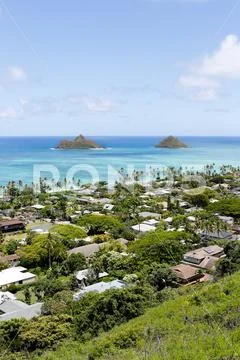 Mokulua Islands over the Lanikai, Oahu, Hawaii Stock Photos