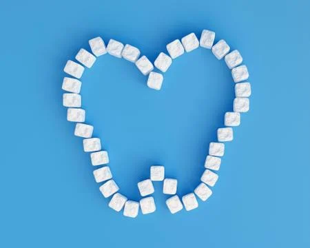 Molar from sugar cubes on blue background, concept for sweet tooth, caries Stock Illustration