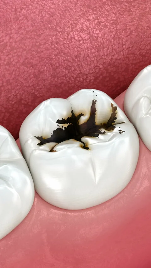 Molar teeth damaged by caries. Medically accurate tooth 3D Animation Stock Footage 288191014