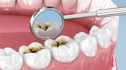 Molar teeth damaged by caries. Medically 3D Animation Stock-Footage 314451999