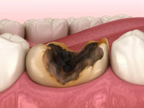 Molar teeth damaged by caries. Medically accurate tooth 3D illustration. Stockillustratie