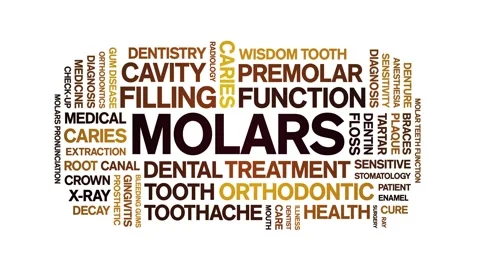 Molars animated word cloud,animation tag text kinetic typography seamless loop. Stock Footage 296204221