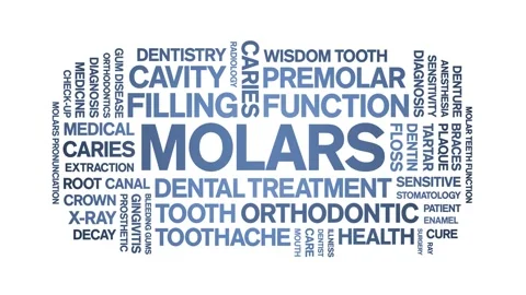 Molars animated word cloud,animation tag text kinetic typography seamless loop. Stock Footage 296204251