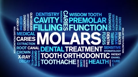 Molars animated word cloud,animation tag text kinetic typography seamless loop. Stock Footage 296206239