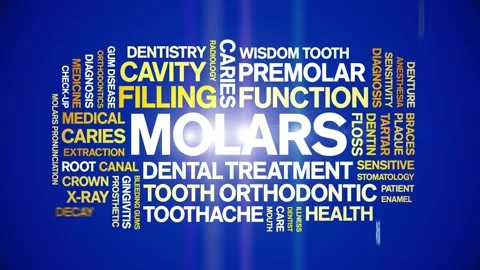 Molars animated word cloud,animation tag text kinetic typography seamless loop. Stock Footage 296206752