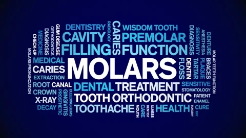 Molars animated word cloud,animation tag text kinetic typography seamless loop. Stock Footage 296257327