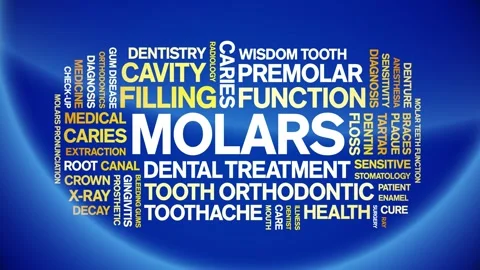 Molars animated word cloud,animation tag text kinetic typography seamless loop. Stock Footage 296263482