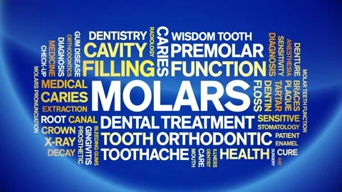 Molars animated word cloud,animation tag text kinetic typography seamless loop. Stock Footage 296269326