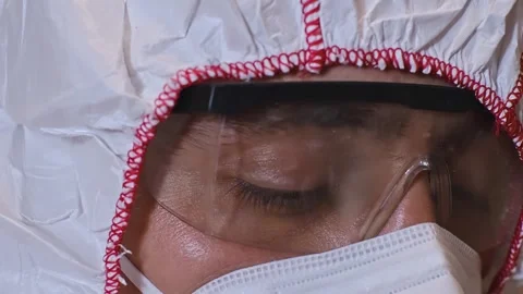 Mold cleaning, moldy bathroom and a man in a professional protective suit sprayi Stock Footage 264055826
