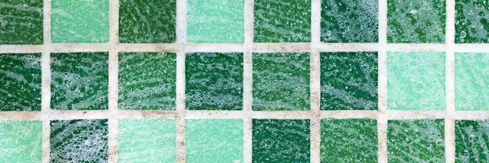 Mold on joints between the ceramic tile in bathroom with a cleaning chemical  Stock Photos