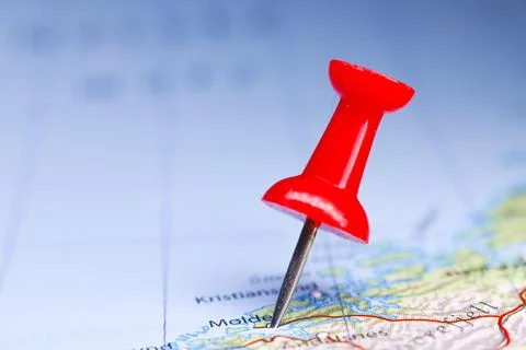Molde, Norway pinned on map Foto stock