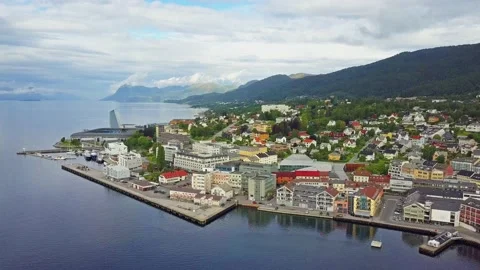 Molde town aerial panoramic view, Norway Stock Footage 153334288