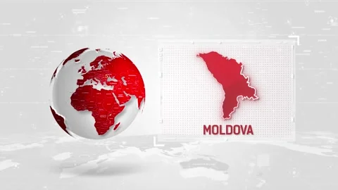 Moldova 4K Tech Map Beside Globe On White Background. Stock Footage 340465787