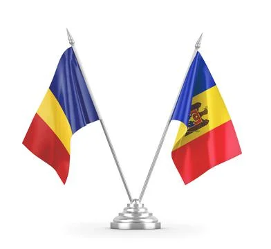 Moldova and Romania table flags isolated on white 3D rendering Stock Illustration