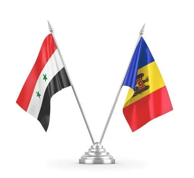 Moldova and Syria table flags isolated on white 3D rendering Stock Illustration