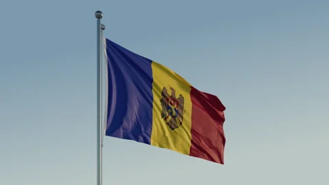 Moldova Chișinău Flag loop Cinematic Realistic Waving Blue Sky Video stock 308791858