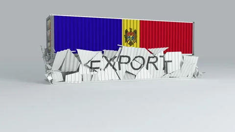 Moldova container with the flag falls on top of a container labeled EXPORT Video stock 124600579