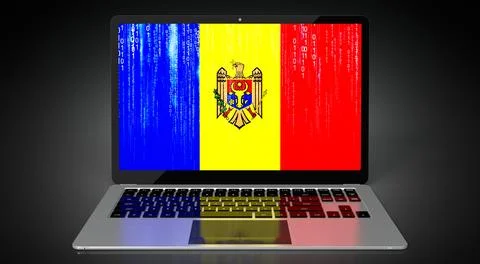 Moldova - country flag and binary code on laptop screen 库存插图