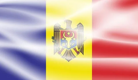 Moldova country flag on wavy silk fabric background panorama Stock Illustration