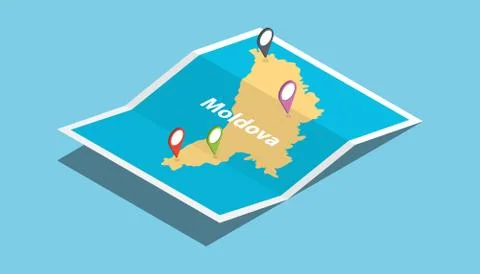 Moldova explore maps with isometric style and pin location tag on top Stock Illustration