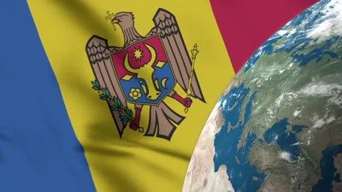 Moldova Flag and Moldova Map on Earth Globe 4K Stock Footage 220780679