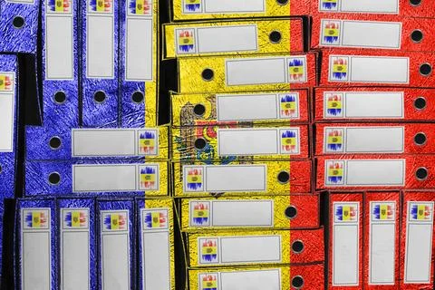 Moldova Flag Colors Folder Stack, Bureaucracy and Government Administration Stock Photos