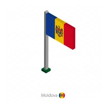 Moldova Flag on Flagpole in Isometric dimension. Stock Illustration