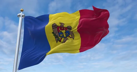 Moldova flag with flagpole waving in rolling clouds looping, 4K (Perfect Loop) Video stock 277403542