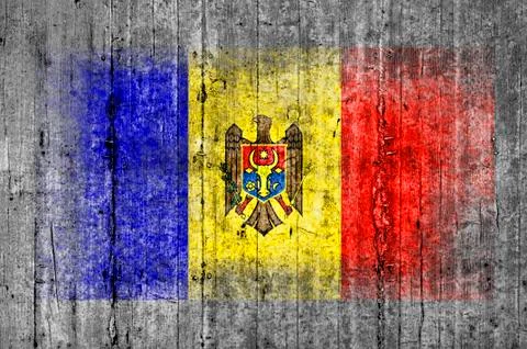Moldova flag painted on background texture gray concrete Stock Photos
