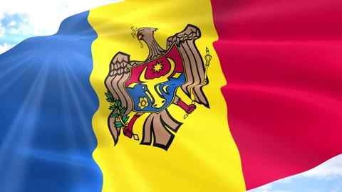 Moldova Flag Seamless Loop 4k 60fps on Sky Background Stock Footage 341565991