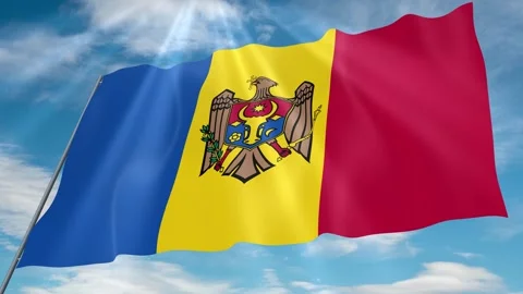 Moldova Flag Seamless Loop 4k 60fps on Sky Background Stock Footage 341761122