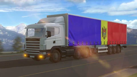 Moldova flag shown on the side of a large truck Stock Footage 122103612