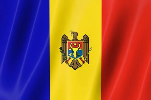 Moldova flag of silk-3D panoramic  illustration Ilustração Stock