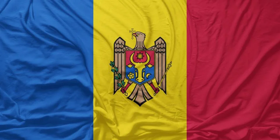 Moldova Flag Waves in Mild Wind CloseUp Stock Photos