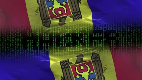Moldova flag - Waving flag on matrix binary code background Stock Footage 321420352