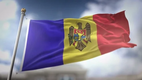 Moldova Flag Waving Slow Motion 3D Rendering Blue Sky Background - Seamless.. Stock Footage 75426361
