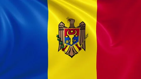 Moldova flag waving in the wind with high quality texture in 4K Vídeo Stock 130419501