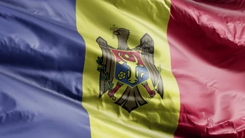 Moldova flag waving on the wind loop. Moldovan banner swaying on the breeze.  Stock Footage 169522915